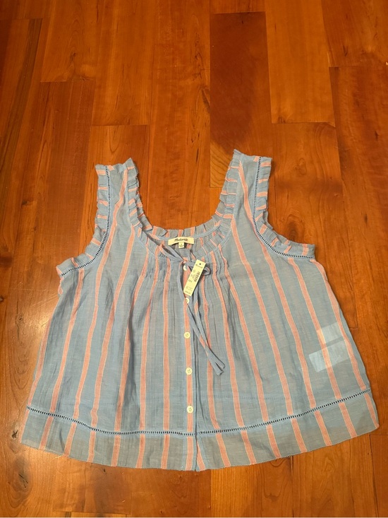 Madewell Tops - Madewell Blue and Red Striped Ruffle Tank